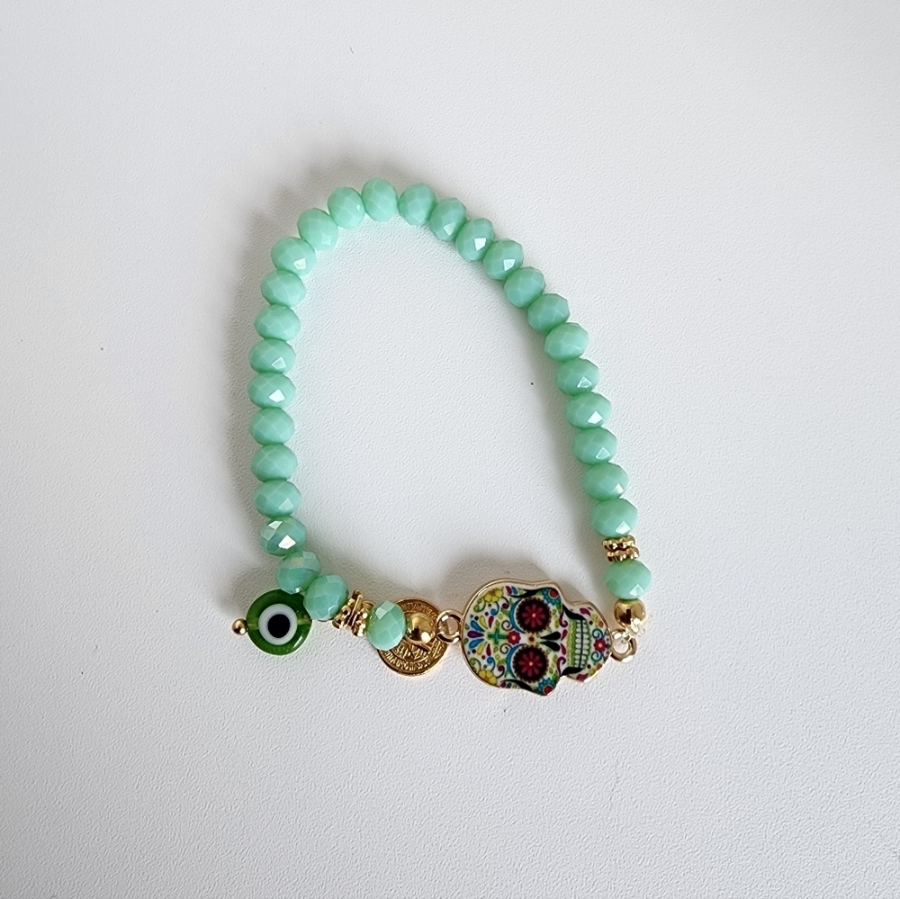 Boho Skull Bracelet Bundle Set + Gold Plated Butterfly Earrings Crystal - Picture 2 of 5